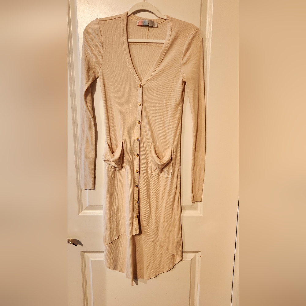 Free People Beach Bonita Ribbed Cream Cardigan Dress‎ Cover Up - Picture 2 of 6